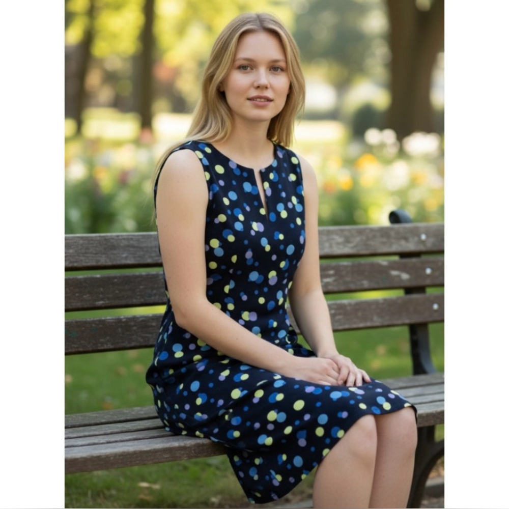 Amanda Smith Polka Dot Midi Sheath Dress Size 8